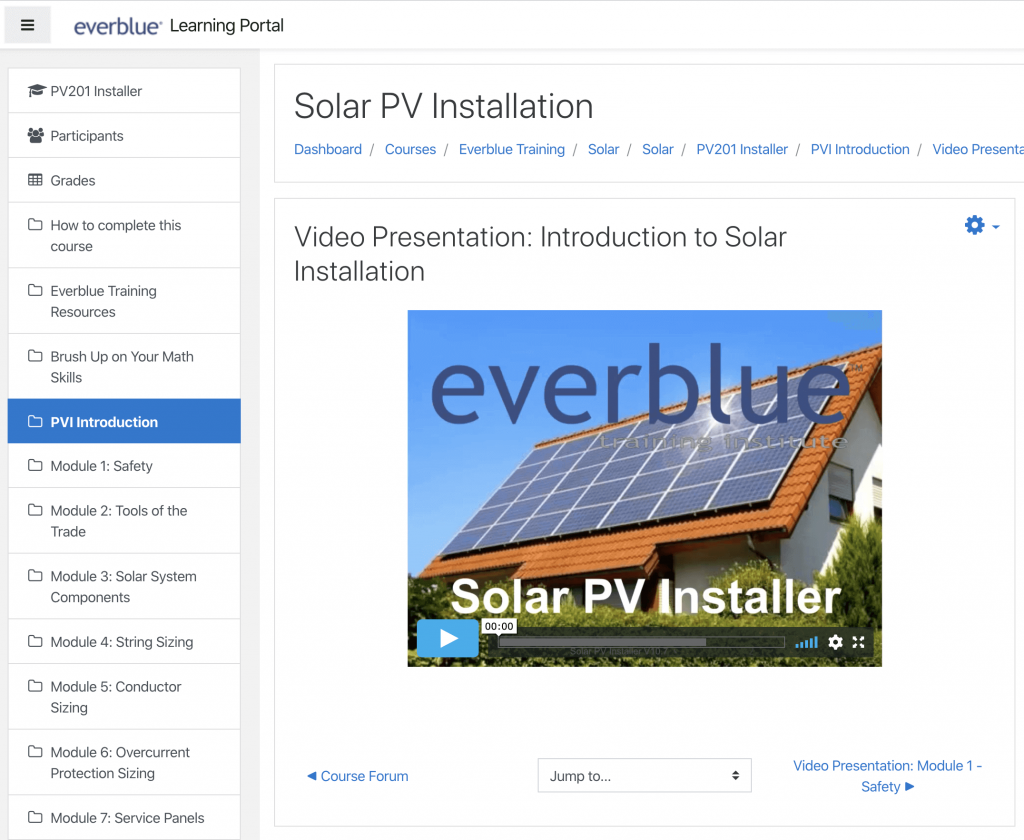 everblue solar course portal