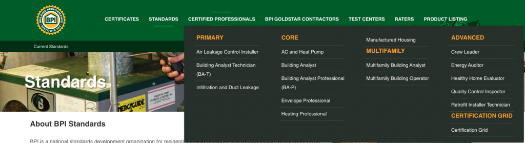 BA-T Certification in BPI's website menu